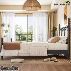 queen size wooden platform bed in bedroom furniture setting