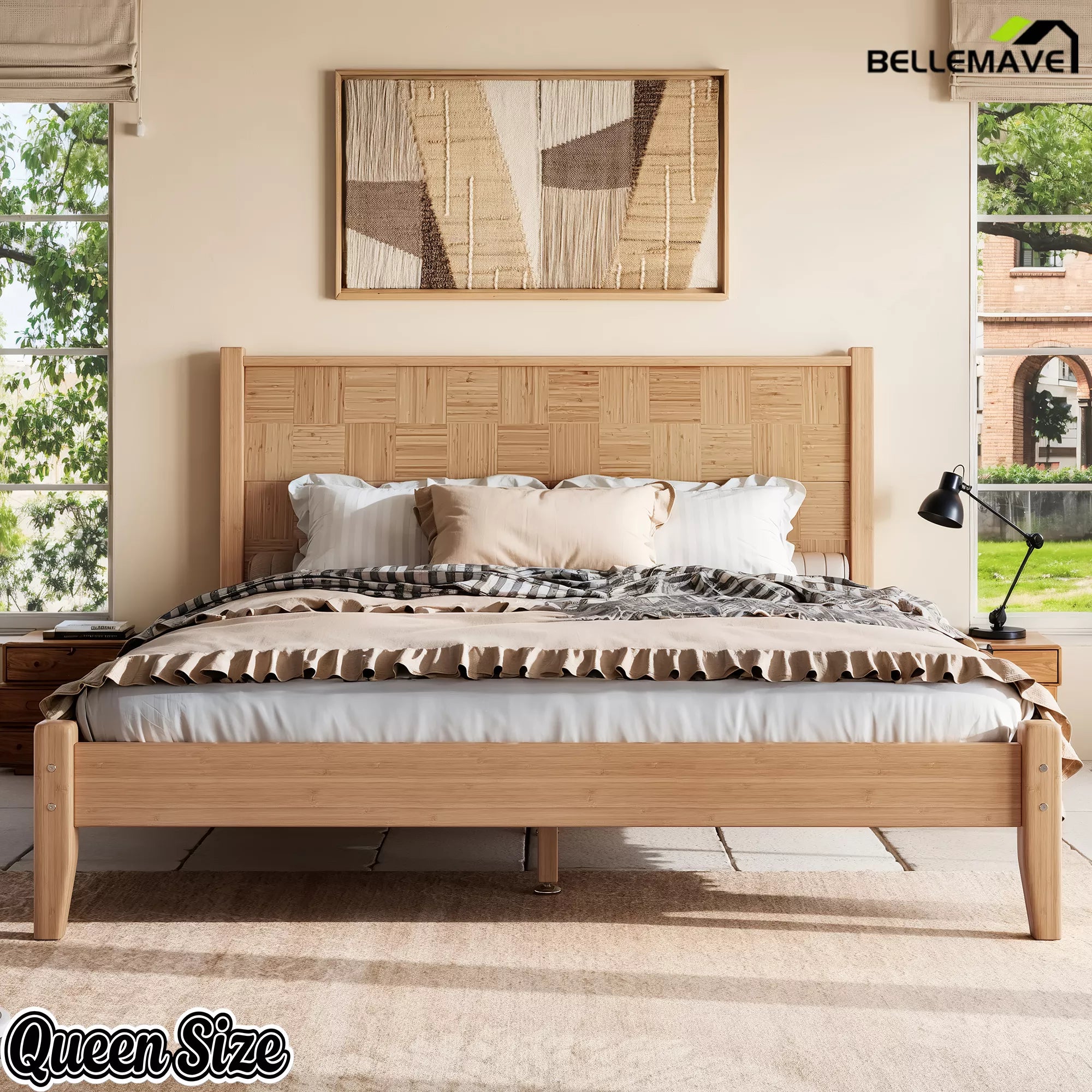 Queen Size Bamboo Platform Bed with Headboard