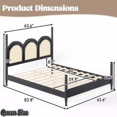 queen platform bed dimensions with wooden frame and headboard