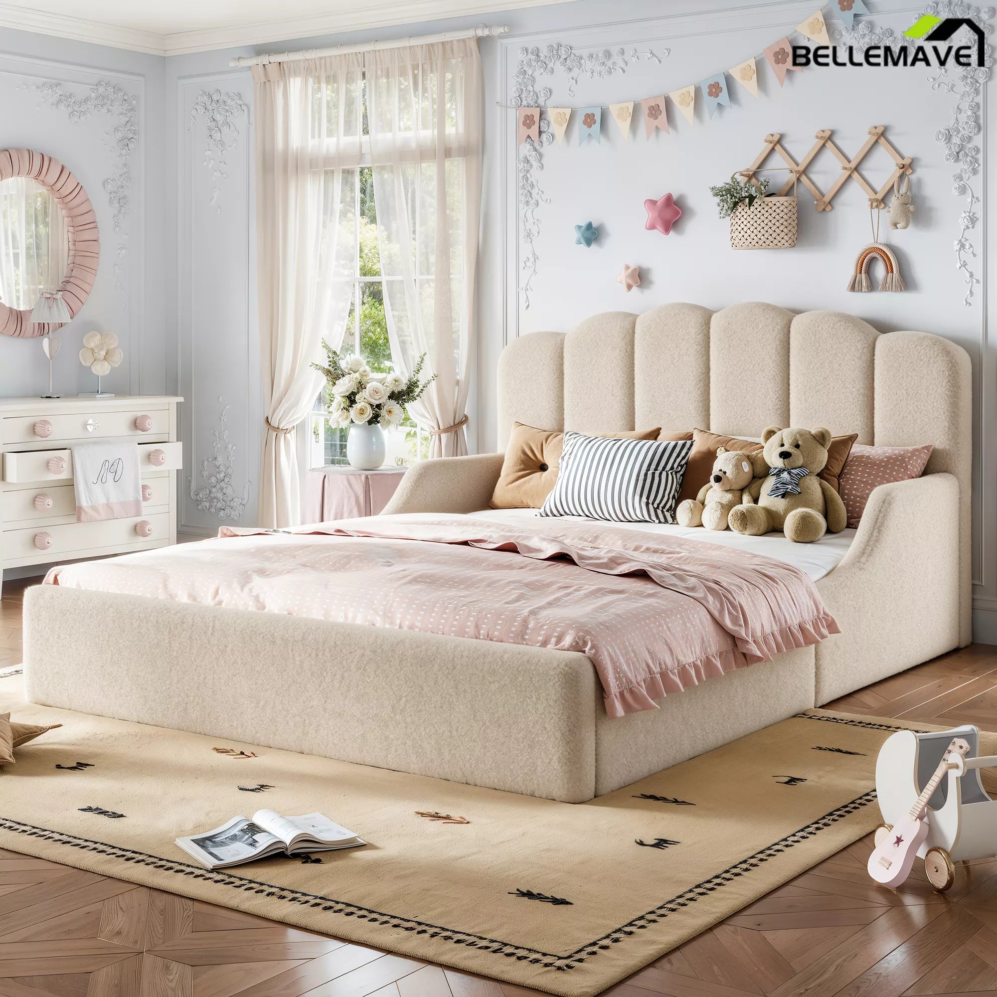 Queen Size Teddy Fabric Kids Bed Setup