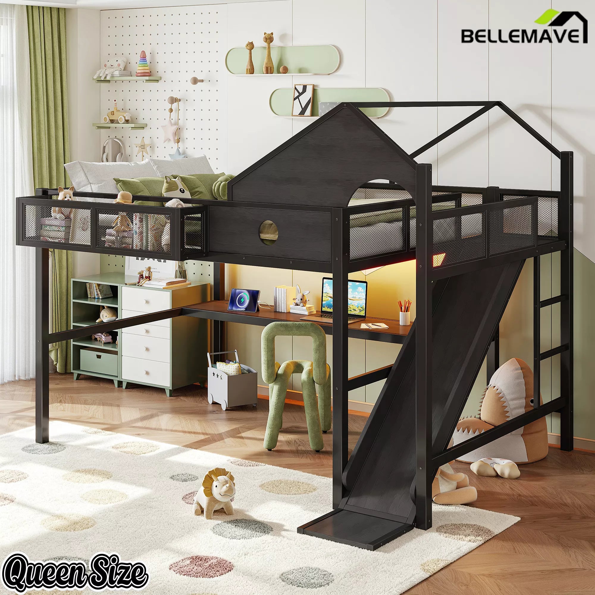 Queen size house design loft bed frame