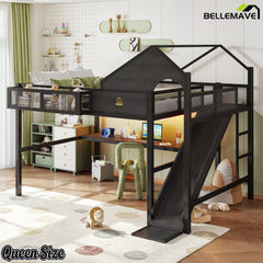 Queen size house design loft bed frame