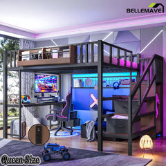 Black Queen Size Multi Functional Loft Bed Frame