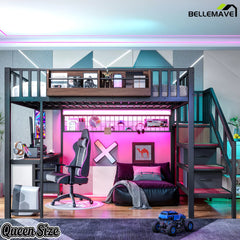 Black Queen Size Loft Bed with Storage Stair Dimensions
