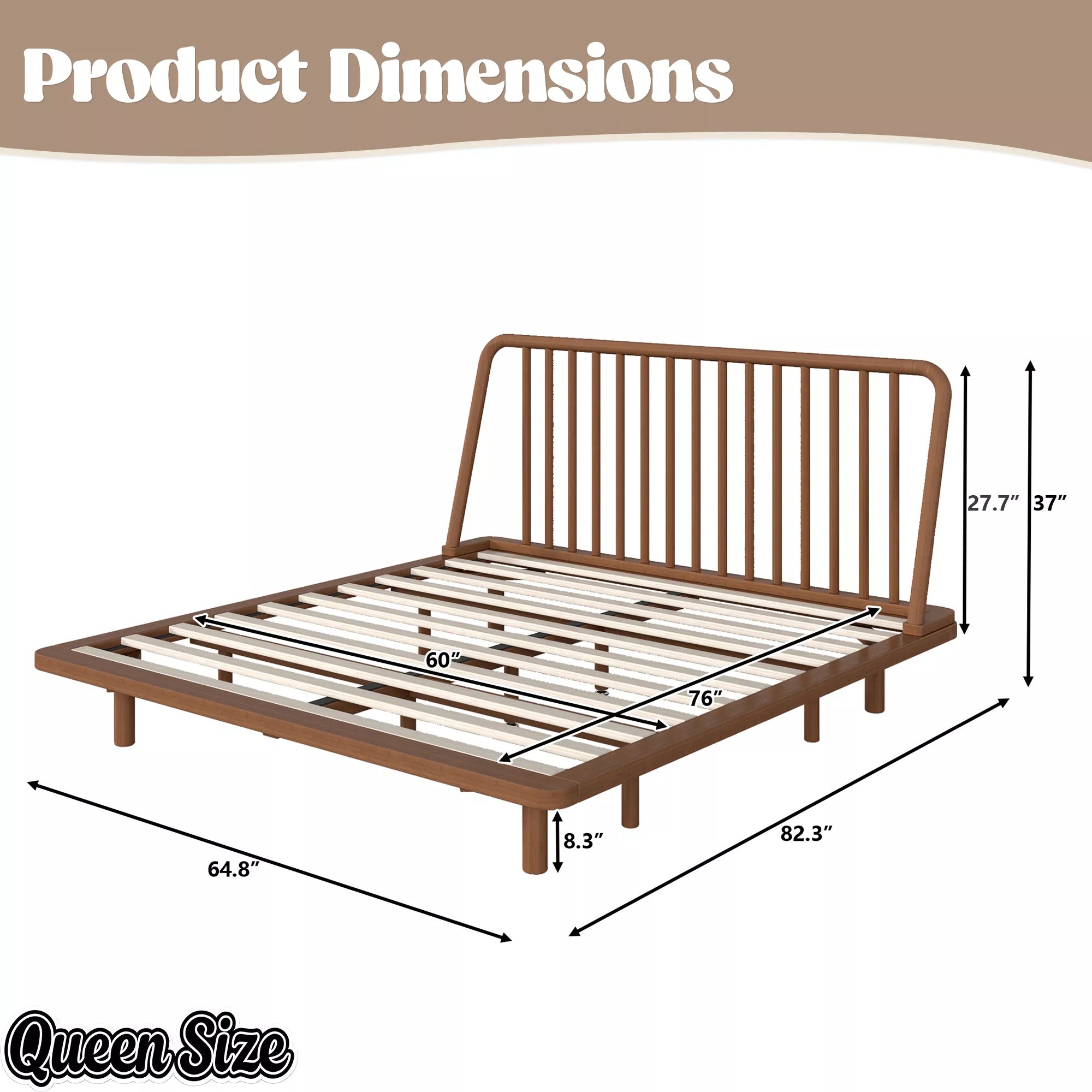 Queen Brown Bamboo Platform Bed Dimensions