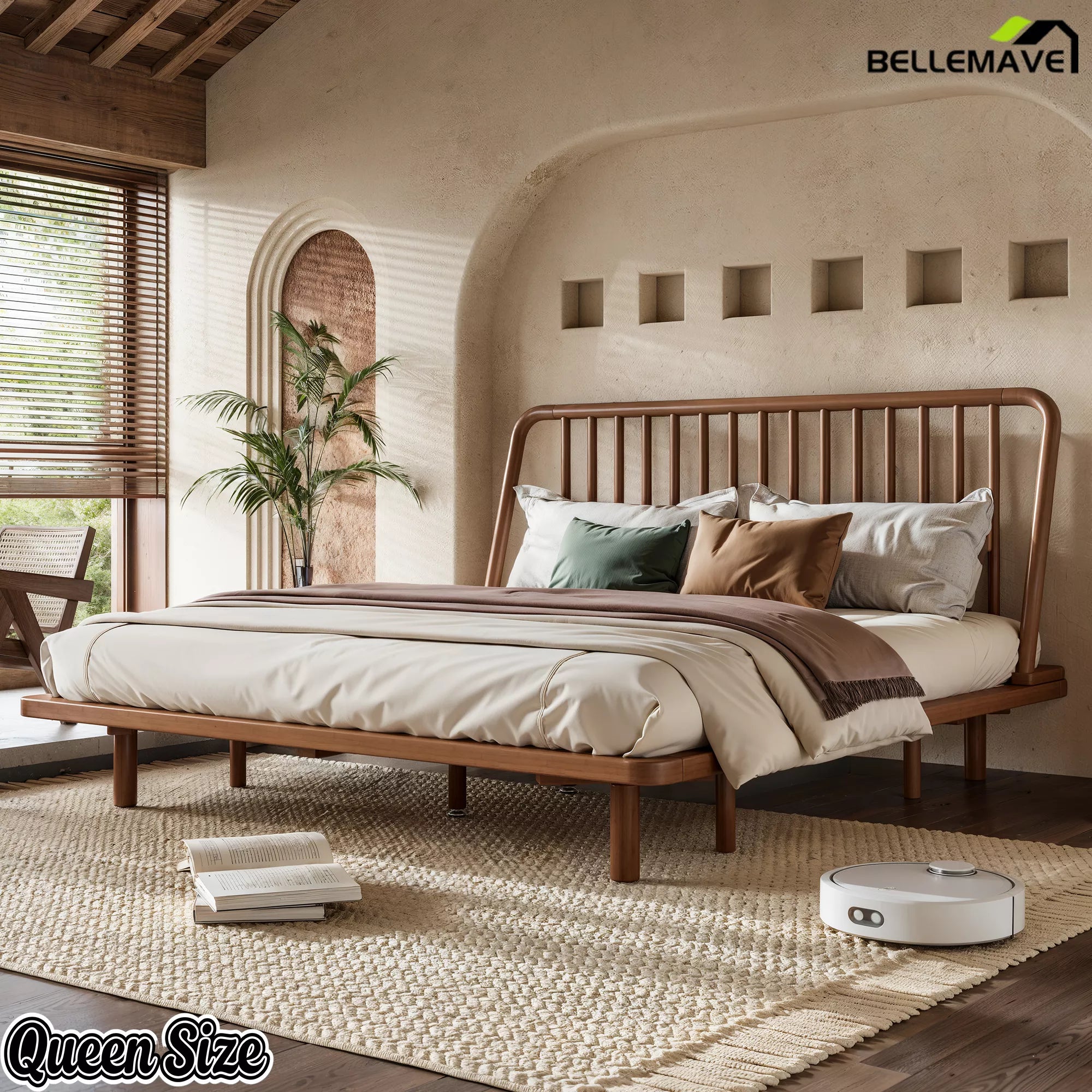 Queen Brown Bamboo Bed Frame Bedroom View