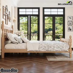 Queen bamboo platform bed with square cutout headboard
