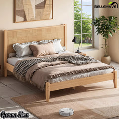 Queen Size Bamboo Bed Frame Natural Bedroom Setting