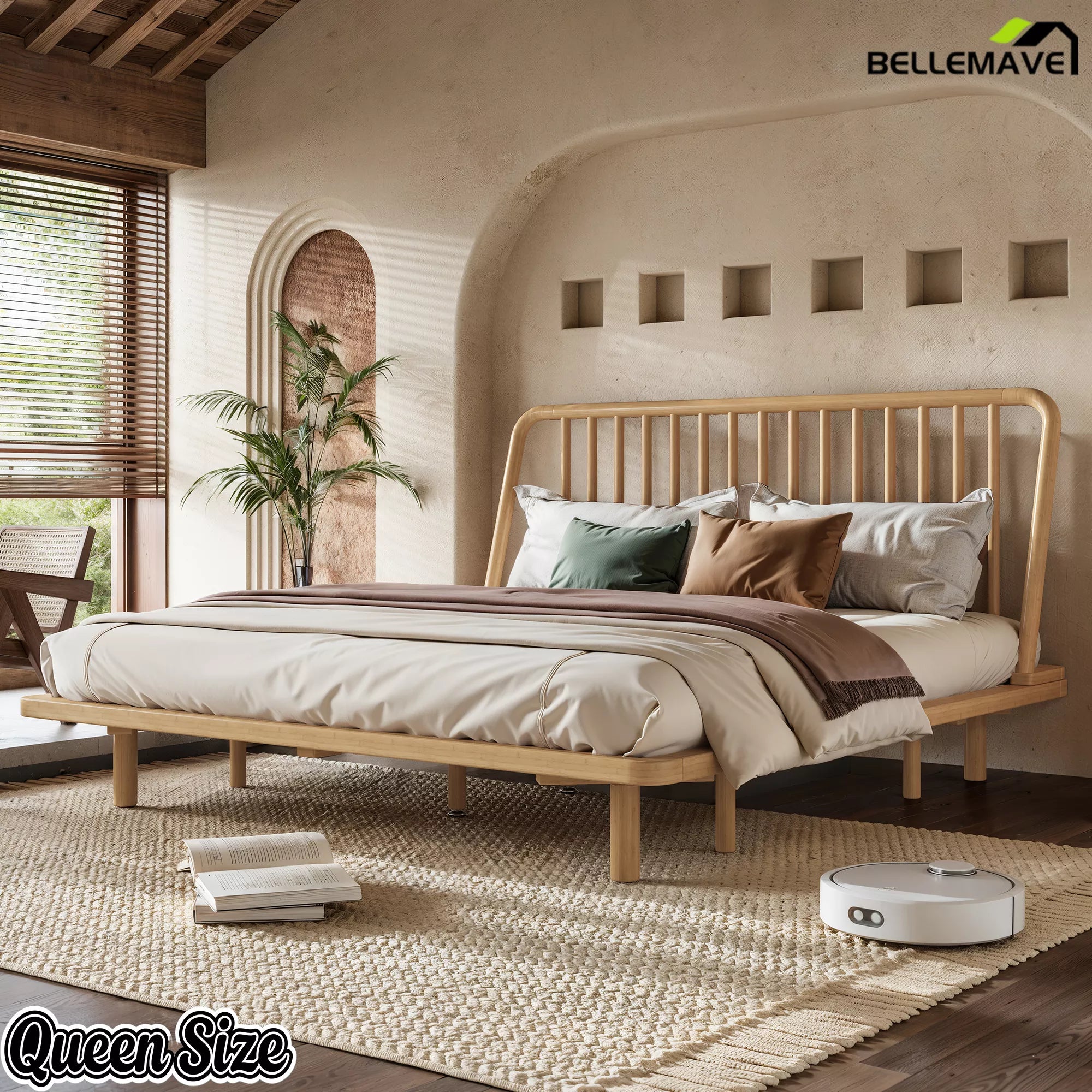 Queen Natural Bamboo Platform Bed Lifestyle View