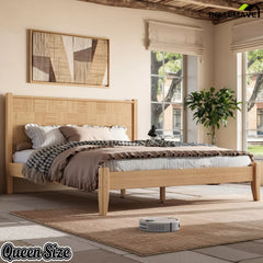 Queen Size Solid Bamboo Platform Bed Modern Bedroom