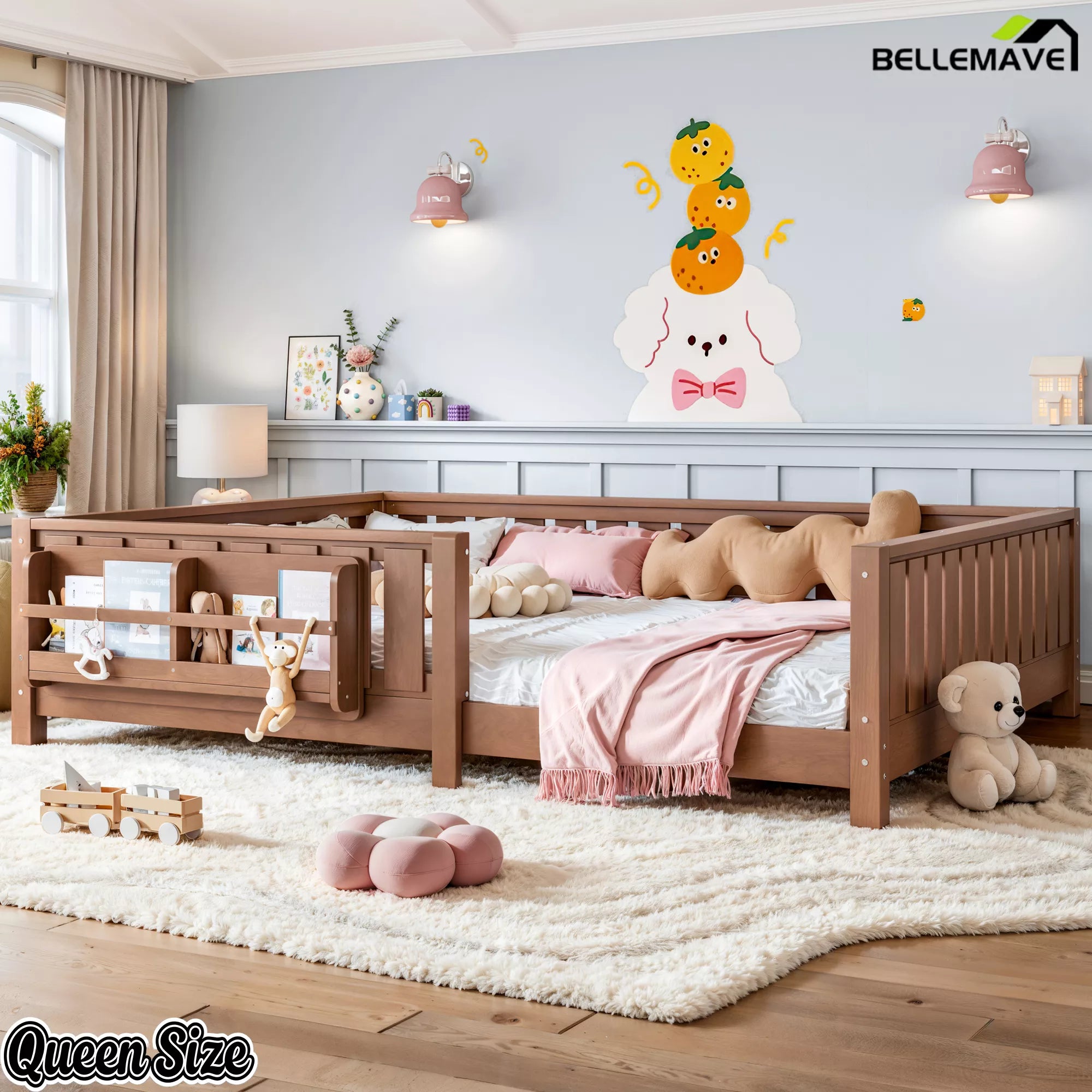 Natural wooden Montessori floor bed for children bedroom