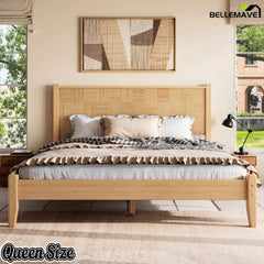 Queen Size Bamboo Platform Bed with Woven Headboard