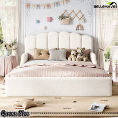 Queen Size White Upholstered Floor Bed