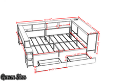 Bellemave® Corner Bed Frame with Desk & Storage, Captains Bed with Charging Station & LED Light, Wood Daybeds with L-Shaped Bookcase & 2 Drawers Bellemave®