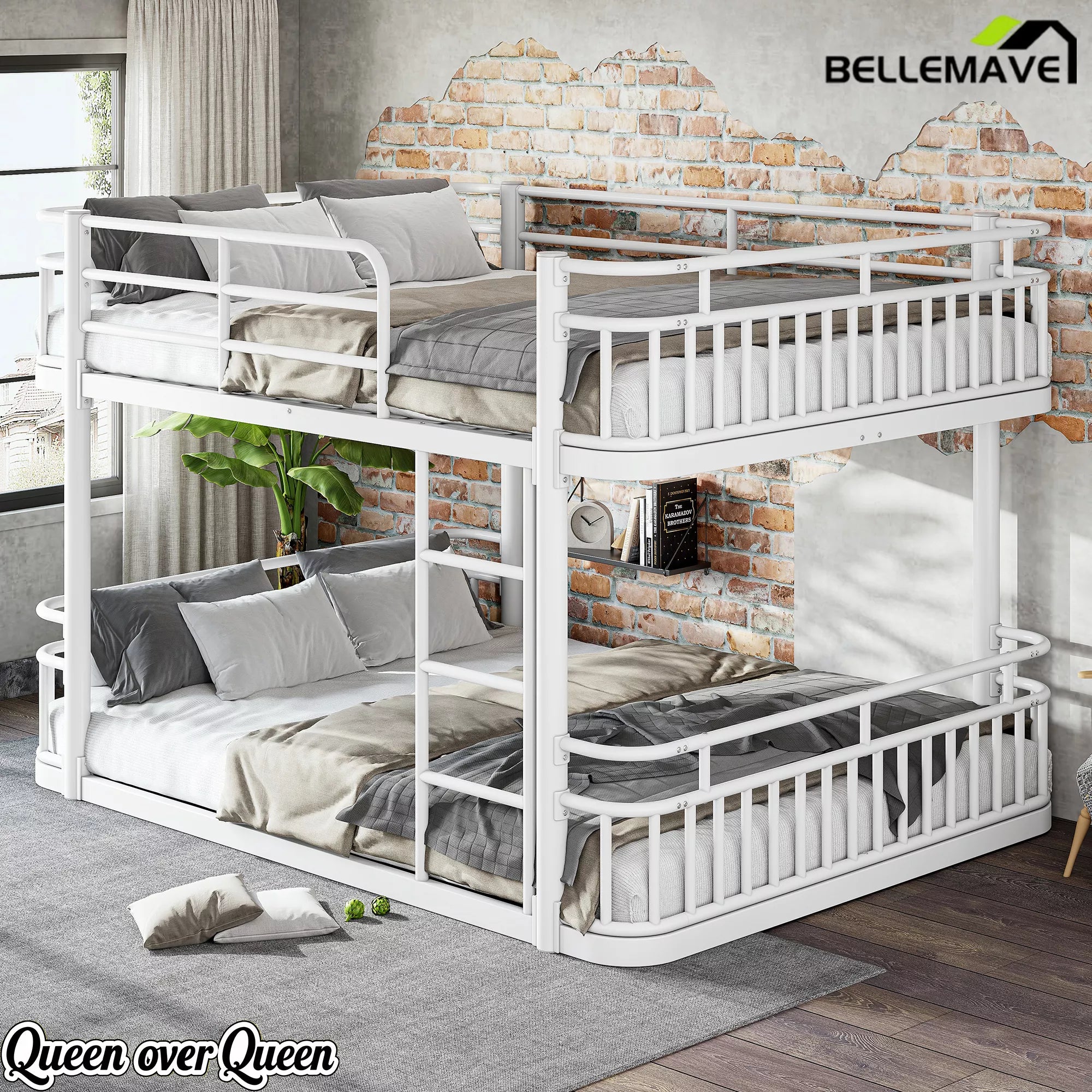 white queen size metal bunk bed frame