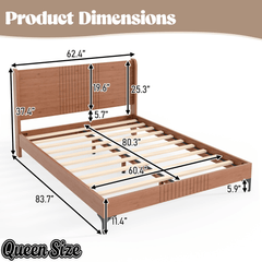Bellemave® Solid Bamboo Platform Bed, Mid-Century Modern Bed Frame with Headboard, Round Corner Design Bellemave®