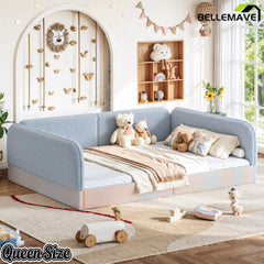 Bellemave® Montessori Floor Bed for Kids, Upholstered Teddy Fleece Low Profile Platform Bed with Side Guardrails
