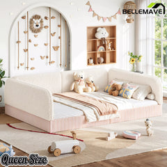 Bellemave® Montessori Floor Bed for Kids, Upholstered Teddy Fleece Low Profile Platform Bed with Side Guardrails