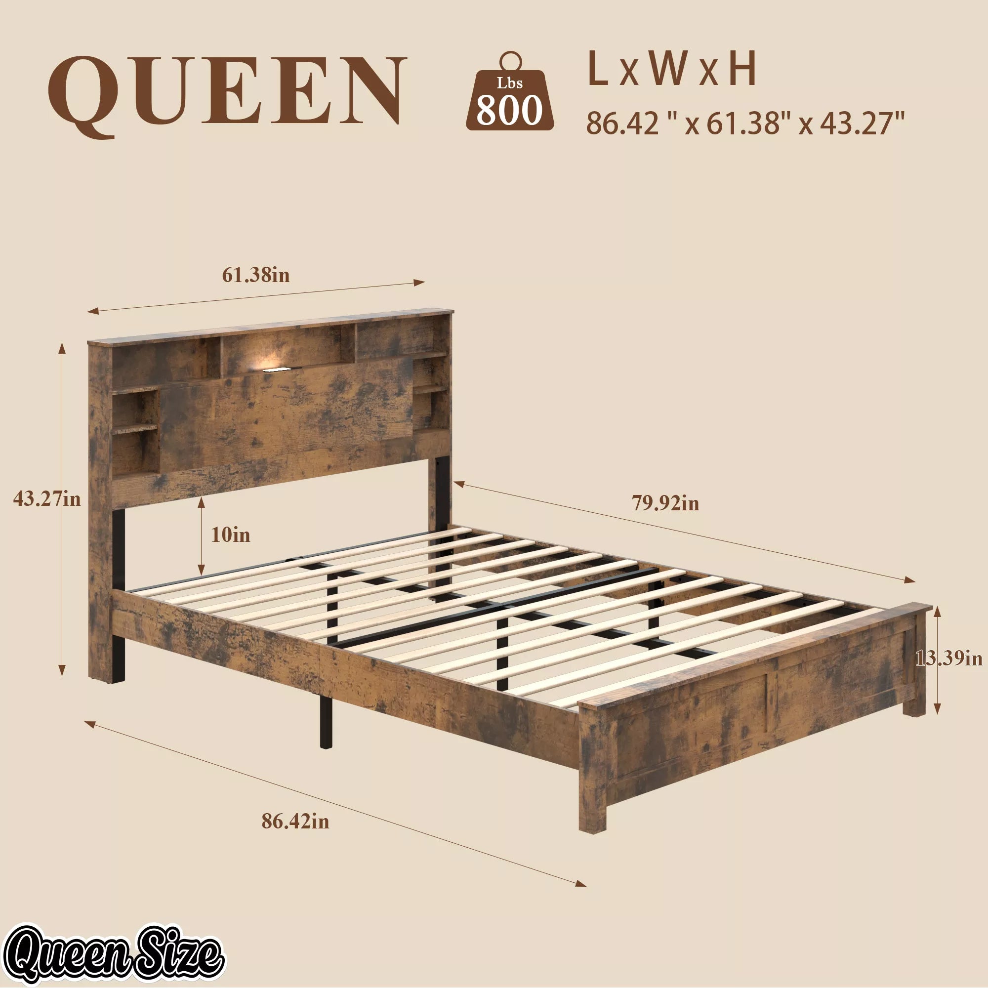 Queen Size Wood Platform Bed Frame Dimensions