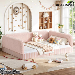 Bellemave® Montessori Floor Bed for Kids, Upholstered Teddy Fleece Low Profile Platform Bed with Side Guardrails