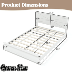 Bellemave® Platform Bed with Chic Design Headboard, Modern Full Bed Frame with Wood Slats Support, Low Profile Design, White