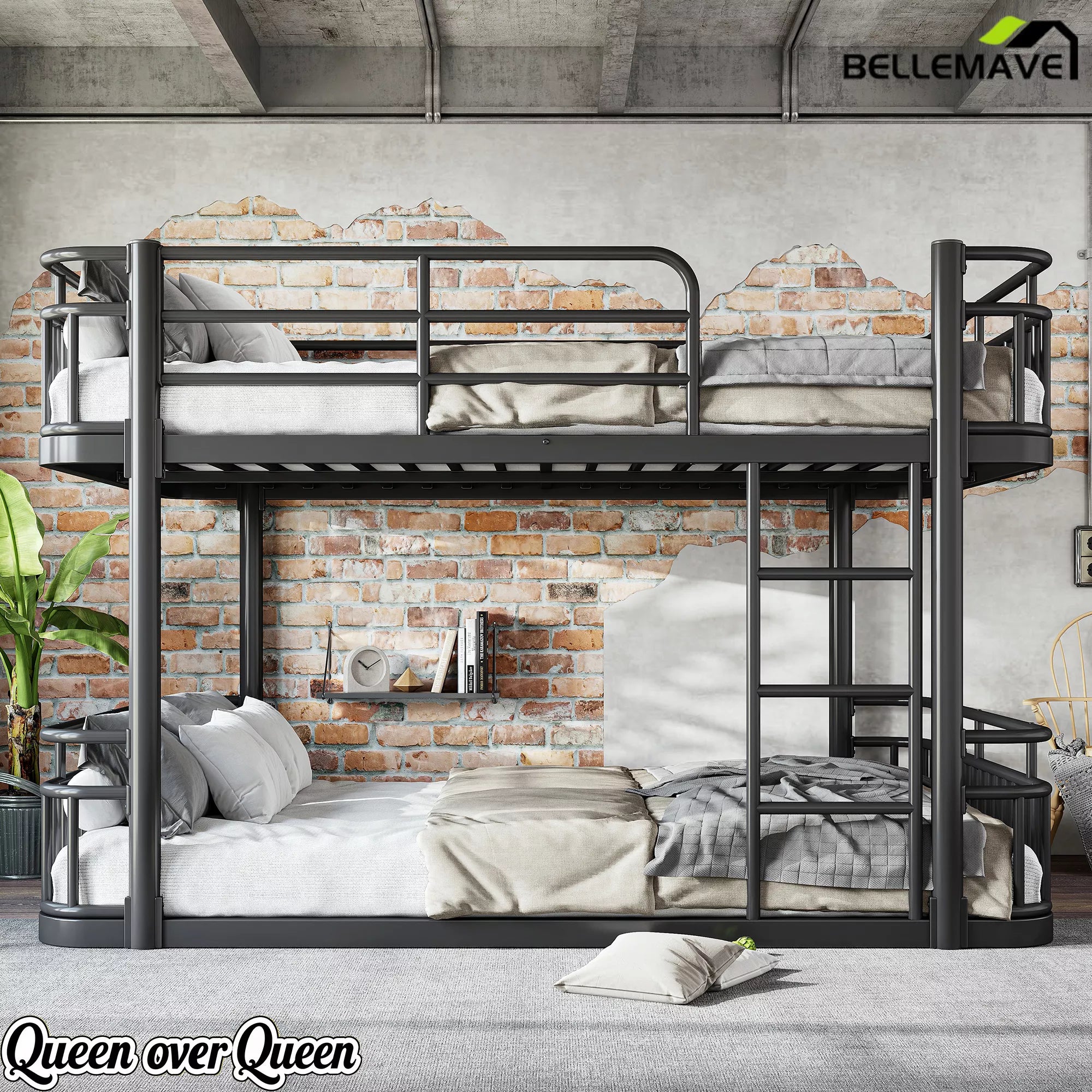 black queen size bunk bed bedroom setup
