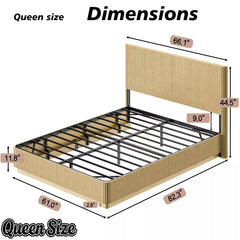 Bellemave® Mid Century Modern Bed Frame, Fluted Platform Bed Frame with Headboard, Wood & Steel Platform Beds with LED Lights, Heavy Metal Frame Support Bellemave®