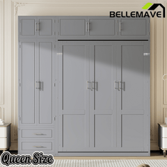 Bellemave® Queen Size Murphy Bed with Top Cabinet & Shelves,Space-Saving Multifunctional Hideaway Wall Foldable Bed,Bedroom Folding Bedframe for Guest Room Bellemave®