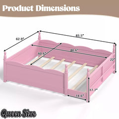 Bellemave® Floor Bed with Bookshelf & Safety Guardrails for Kids, Wooden Montessori Bed Frame with Childlike Design for Girls Boys Bellemave®