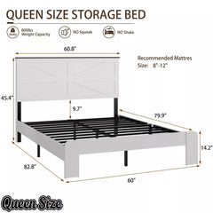 Bellemave® White Solid Wood Platform Bed with Headboard, Footboard & Storage Bellemave®
