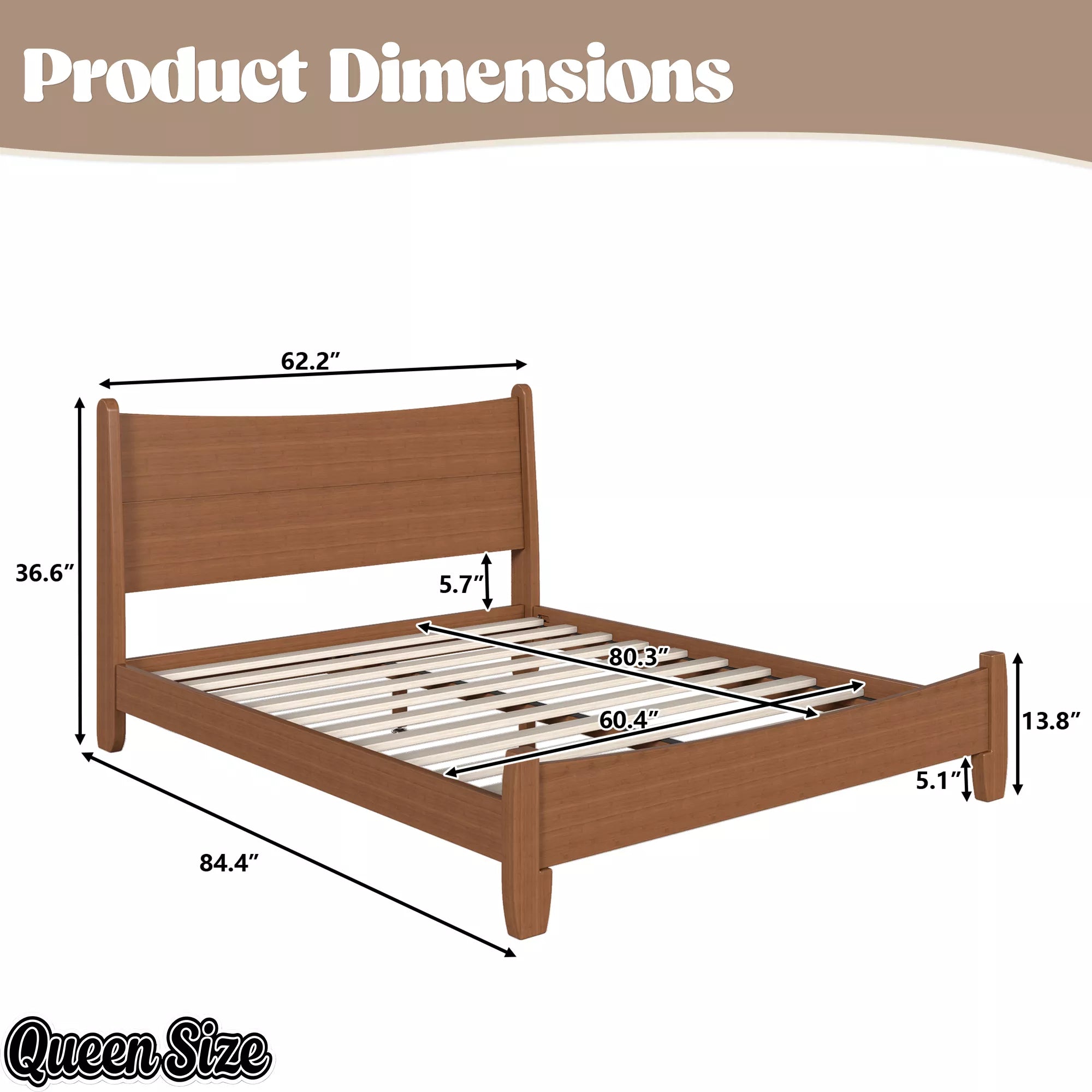 Queen size bamboo platform bed dimensions