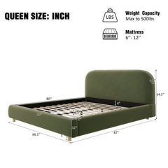 Bellemave® Platform Bed, Boucle Fabric Headborad & Bed Frame, Upholstered Curve-Shaped Design Headboard, Wood Bedpost & Slat, Modern Design Bed Set Bellemave®