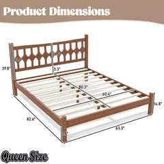 Bellemave® Bamboo Platform Bed with Diamond-shaped headboard, Solid Bamboo-made Bed Frame with Support Slats, for Bedroom, Guest Rooms, Brown Bellemave®