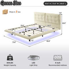 Bellemave® Upholstered Floating Bed with LED Light, Queen Size Wood Platform Bed Frame with Headboard Bellemave®