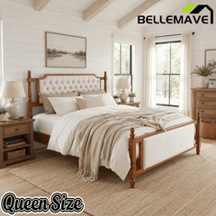 Bellemave® Upholstered Platform Bed with Button Tufted Headboard,Solid Wood Farmhouse Bed with Velvet Headboard and Footboard Bellemave®