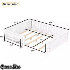 Bellemave® Kids Montessori Floor Bed with Safety Guardrails, Built-in Bookcase & Wooden Slats — Twin, Full, Queen Sizes Bellemave®