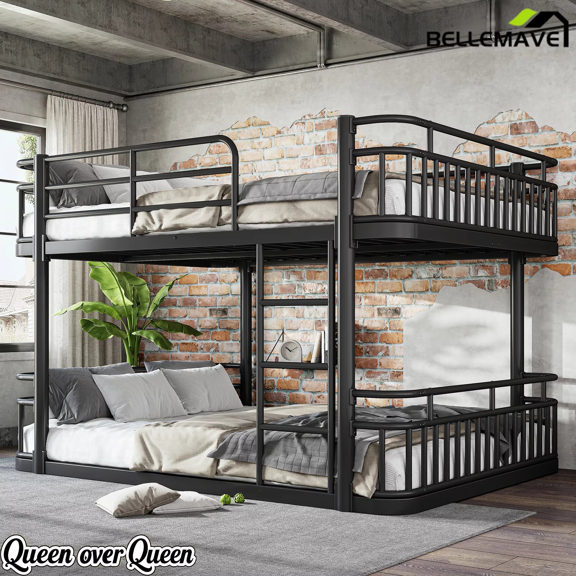 black queen size bunk bed bedroom setup