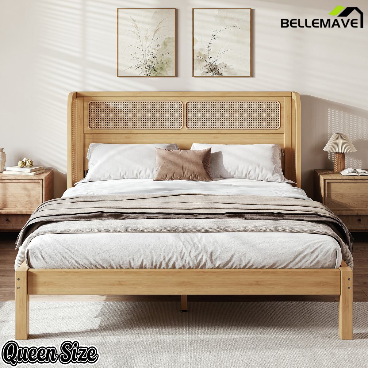natural bamboo platform bed in modern bedroom
