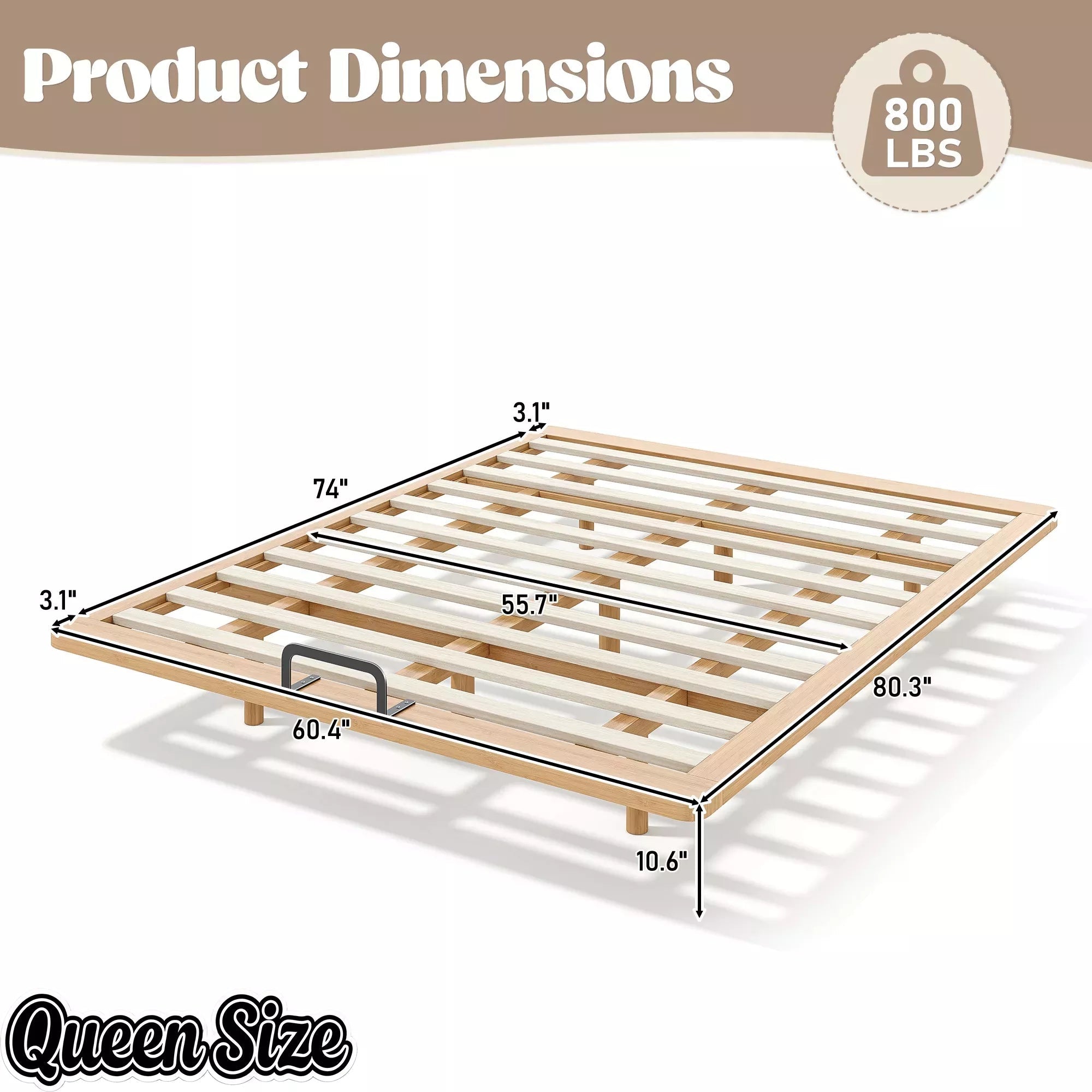 Bellemave® Platform Bed Frame, Solid Bamboo Floating Bed with Wood Slats Support for Bedroom, Guest Rooms, Apartments Bellemave®