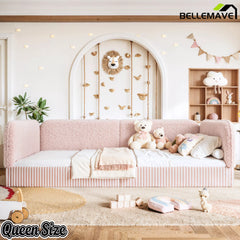 Bellemave® Montessori Floor Bed for Kids, Upholstered Teddy Fleece Low Profile Platform Bed with Side Guardrails