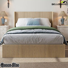 Bellemave® Lift-Top Storage Platform Bed with Fluted Wood Headboard, Hydraulic Lift Bed Frame with Hidden Storage, No Box Spring Required