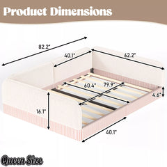 Bellemave® Montessori Floor Bed for Kids, Upholstered Teddy Fleece Low Profile Platform Bed with Side Guardrails