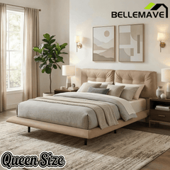 Bellemave® Upholstered Floating Bed with LED Light, Queen Size Wood Platform Bed Frame with Headboard Bellemave®