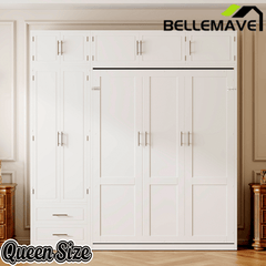 Bellemave® Queen Size Murphy Bed with Top Cabinet & Shelves,Space-Saving Multifunctional Hideaway Wall Foldable Bed,Bedroom Folding Bedframe for Guest Room Bellemave®