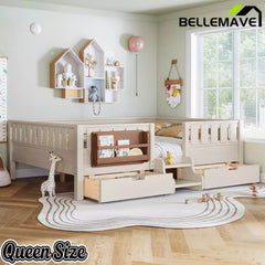Bellemave® Montessori Bed with Stairs, Rails & Slats, Montessori Floor Bed with Bookshelf & 2 Storage Drawers for Girls & Boys Bellemave®