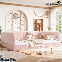 Bellemave® Montessori Floor Bed for Kids, Upholstered Teddy Fleece Low Profile Platform Bed with Side Guardrails
