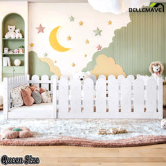 Bellemave® Solid Wood Montessori Floor Bed with Fence Guardrails, Low Profile Kids Floor Bed Frame