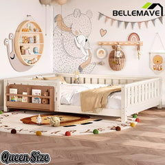 Bellemave® Kids Montessori Floor Bed with Safety Guardrails, Built-in Bookcase & Wooden Slats — Twin, Full, Queen Sizes Bellemave®