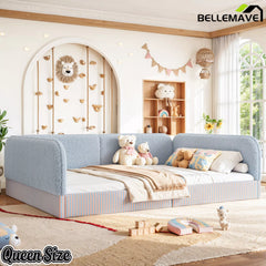 Bellemave® Montessori Floor Bed for Kids, Upholstered Teddy Fleece Low Profile Platform Bed with Side Guardrails