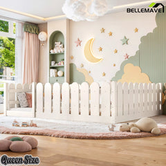 Bellemave® Solid Wood Montessori Floor Bed with Fence Guardrails, Low Profile Kids Floor Bed Frame